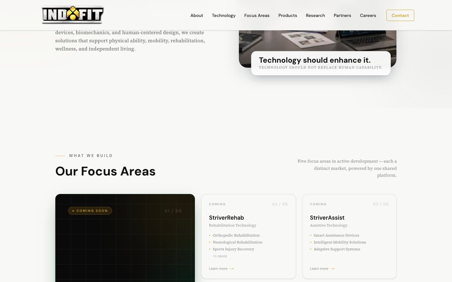Indafit Tech focus areas section