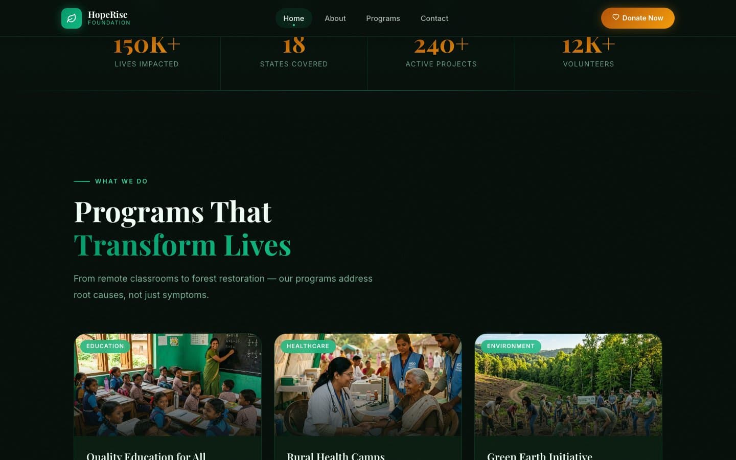 HopeRise featured programs section