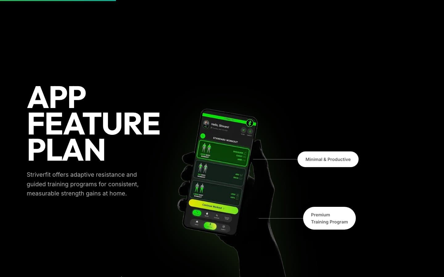 StriverFit app feature section with phone UI