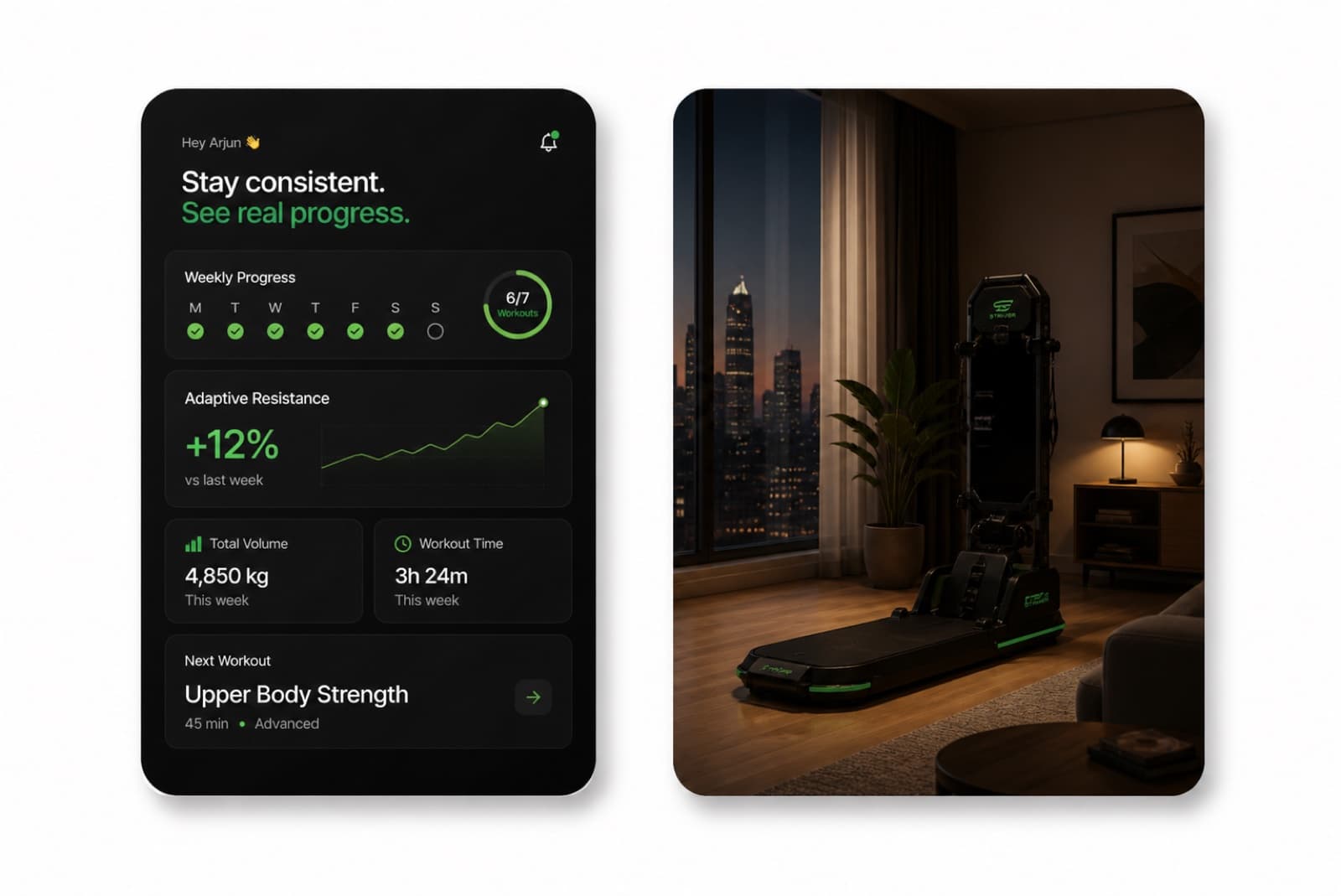 StriverFit app dashboard next to the machine