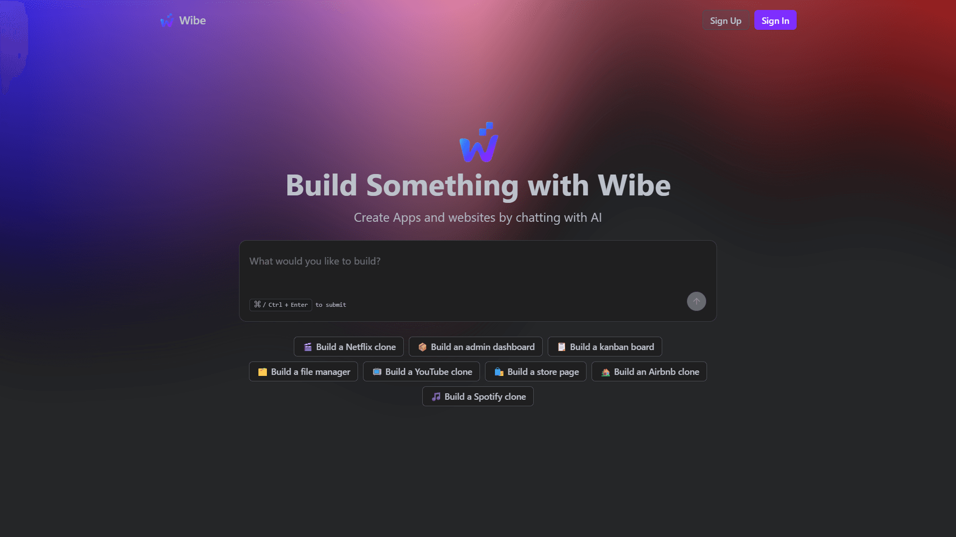 Wibe landing page